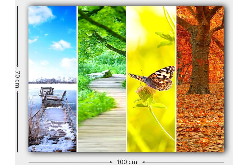 Canvastavla 70x100 cm - Färgglad fyrdelad tavla som visar olika årstider med naturmotiv - Blå / Grön / Orange - Inredning - Tavlor & posters - Canvastavla