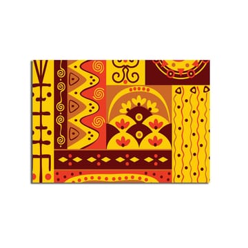 Canvastavla 70x100 cm - Färgglad geometrisk mönsterdesign med inslag av abstrakta former och symboler - Gult / Rött / Brunt - Inredning - Tavlor & posters - Canvastavla