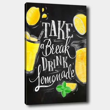 Canvastavla 70x100 cm - Färgglad illustration av en lemonad med citronskivor och fräscha myntablad - Gul / Grön / Vit - Inredning - Tavlor & posters - Canvastavla