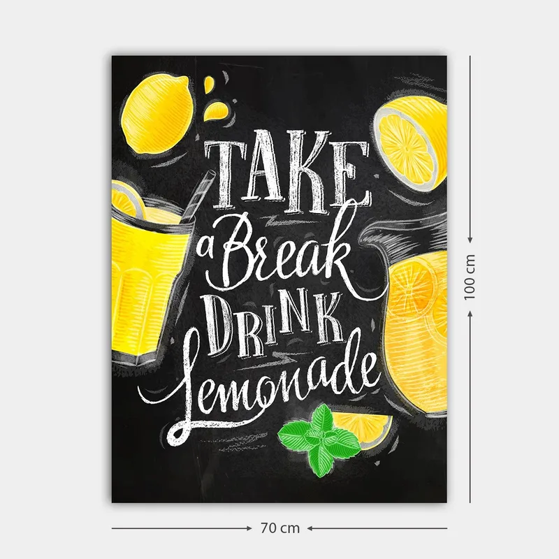 Canvastavla 70x100 cm - Färgglad illustration av en lemonad med citronskivor och fräscha myntablad - Gul / Grön / Vit - Inredning - Tavlor & posters - Canvastavla