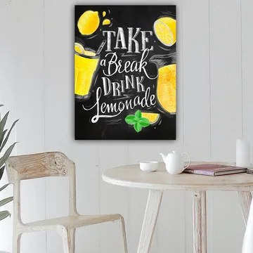 Canvastavla 70x100 cm - Färgglad illustration av en lemonad med citronskivor och fräscha myntablad - Gul / Grön / Vit - Inredning - Tavlor & posters - Canvastavla