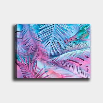 Canvastavla 70x100 cm - Färgglad komposition av tropiska palmblad i rosa och blå nyanser - Rosa / Blå / Turkos - Inredning - Tavlor & posters - Canvastavla