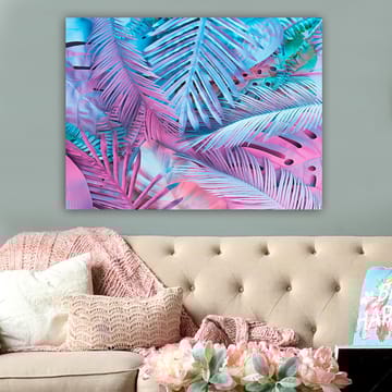 Canvastavla 70x100 cm - Färgglad komposition av tropiska palmblad i rosa och blå nyanser - Rosa / Blå / Turkos - Inredning - Tavlor & posters - Canvastavla