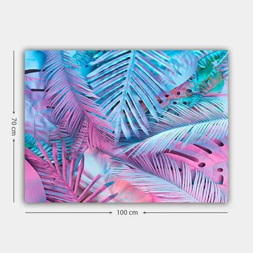 Canvastavla 70x100 cm - Färgglad komposition av tropiska palmblad i rosa och blå nyanser - Rosa / Blå / Turkos - Inredning - Tavlor & posters - Canvastavla