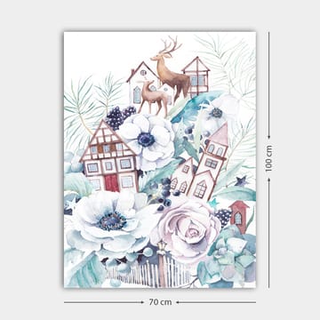 Canvastavla 70x100 cm - Färgglad komposition med blommor, hus och djur i en harmonisk landskapsdesign - Vit / Grön / Brun - Inredning - Tavlor & posters - Canvastavla