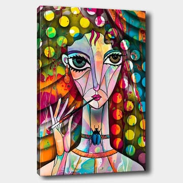 Canvastavla 70x100 cm - Färgglad kvinna med stora ögon som håller en pensel och har en skulptural frisyr - Grön / Rosa / Blå - Inredning - Tavlor & posters - Canvastavla
