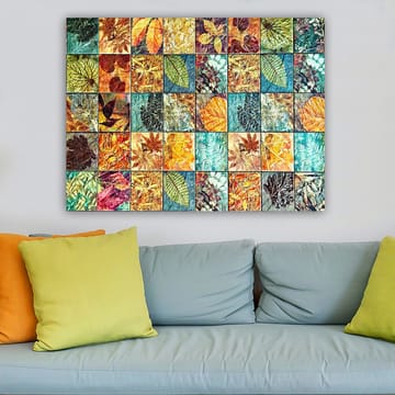 Canvastavla 70x100 cm - Färgglad mosaik av olika löv i varierande nyanser och mönster - Grön / Orange / Gul - Inredning - Tavlor & posters - Canvastavla