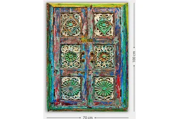 Canvastavla 70x100 cm - Färgglad och detaljerad dörr med intrikata sniderier och mönster - Grön / Blå / Röd - Inredning - Tavlor & posters - Canvastavla
