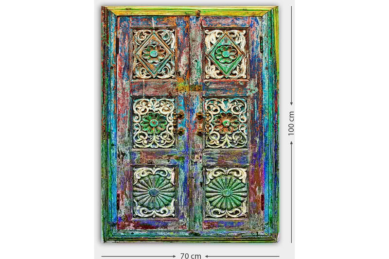 Canvastavla 70x100 cm - Färgglad och detaljerad dörr med intrikata sniderier och mönster - Grön / Blå / Röd - Inredning - Tavlor & posters - Canvastavla