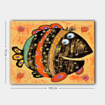 Canvastavla 70x100 cm - Färgglad och lekfull fisk med mönster och stora ögon - Svart / Orange / Blå - Inredning - Tavlor & posters - Canvastavla