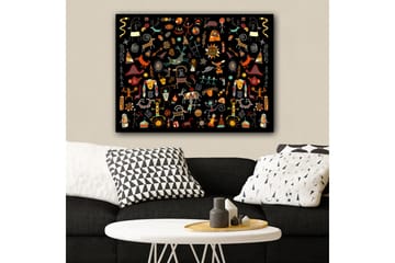 Canvastavla 70x100 cm - Färgglad och lekfull samling av symboler och figurer som representerar natur och kultur - Röd / Gul / Svart - Inredning - Tavlor & posters - Canvastavla