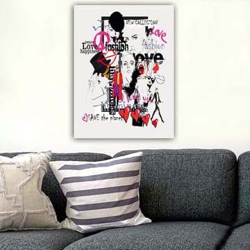 Canvastavla 70x100 cm - Färgglad och modern collage av modeikoner och uttryck för kärlek och fred - Rosa / Svart / Röd - Inredning - Tavlor & posters - Canvastavla