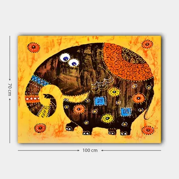 Canvastavla 70x100 cm - Färgglad och stiliserad elefant med mönster och detaljer - Mörkbrun / Orange / Gul - Inredning - Tavlor & posters - Canvastavla