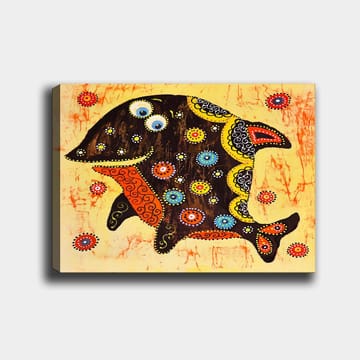 Canvastavla 70x100 cm - Färgglad och stiliserad fisk med mönster och detaljer i olika färger - Svart / Orange / Gul - Inredning - Tavlor & posters - Canvastavla