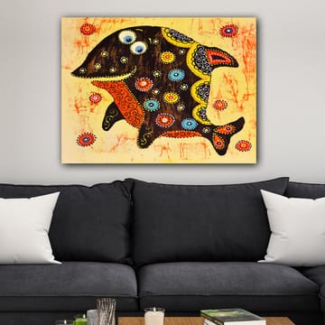 Canvastavla 70x100 cm - Färgglad och stiliserad fisk med mönster och detaljer i olika färger - Svart / Orange / Gul - Inredning - Tavlor & posters - Canvastavla