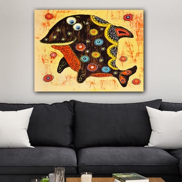 Canvastavla 70x100 cm - Färgglad och stiliserad fisk med mönster och detaljer i olika färger - Svart / Orange / Gul - Inredning - Tavlor & posters - Canvastavla