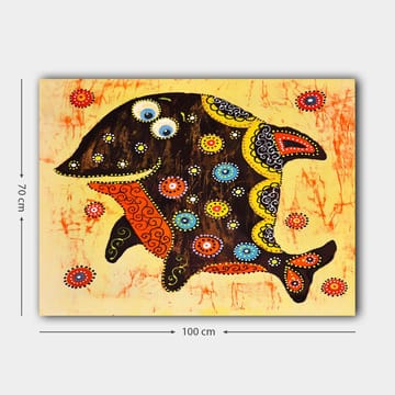 Canvastavla 70x100 cm - Färgglad och stiliserad fisk med mönster och detaljer i olika färger - Svart / Orange / Gul - Inredning - Tavlor & posters - Canvastavla