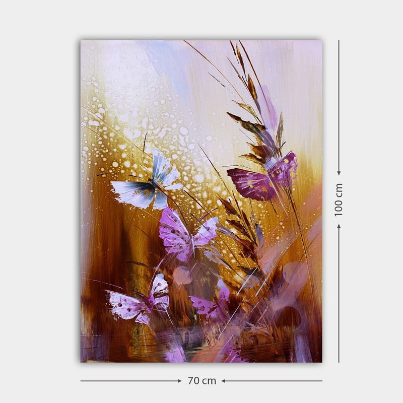Canvastavla 70x100 cm - Färgglad samling av fjärilar i en naturmiljö - Lila / Blå / Guldbrun - Inredning - Tavlor & posters - Canvastavla