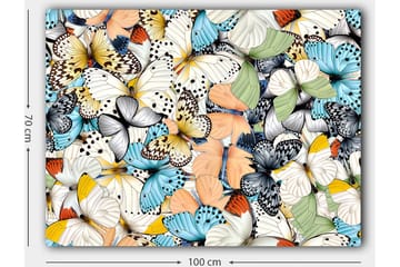 Canvastavla 70x100 cm - Färgglad samling av fjärilar i olika mönster och färger - Blå / Vit / Orange - Inredning - Tavlor & posters - Canvastavla