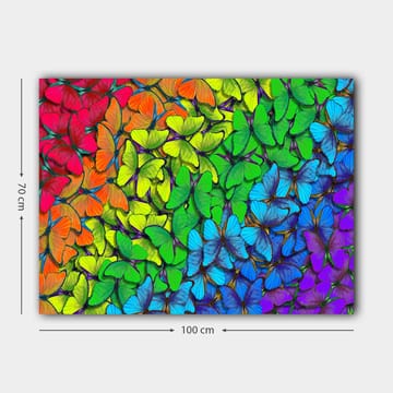 Canvastavla 70x100 cm - Färgglad samling av fjärilar i olika nyanser som skapar en livfull och harmonisk komposition - Grön / Blå / Orange - Inredning - Tavlor & posters - Canvastavla