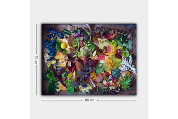 Canvastavla 70x100 cm - Färgglad samling av höstlöv och bär - Grön / Röd / Gul - Inredning - Tavlor & posters - Canvastavla