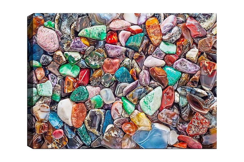 Canvastavla 70x100 cm - Färgglad samling av slipade stenar och ädelstenar, Grön / Röd / Lila