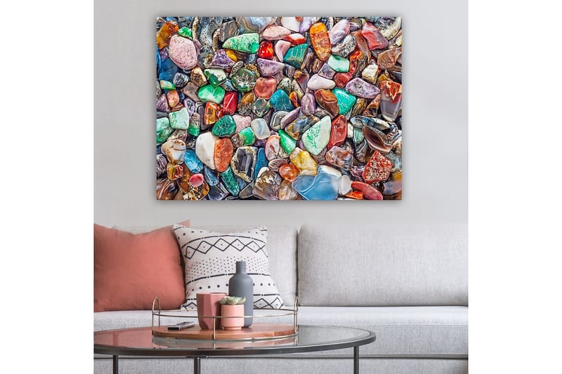 Canvastavla 70x100 cm - Färgglad samling av slipade stenar och ädelstenar - Grön / Röd / Lila - Inredning - Tavlor & posters - Canvastavla