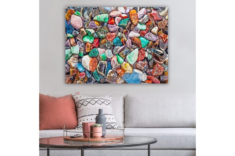 Canvastavla 70x100 cm - Färgglad samling av slipade stenar och ädelstenar - Grön / Röd / Lila - Inredning - Tavlor & posters - Canvastavla