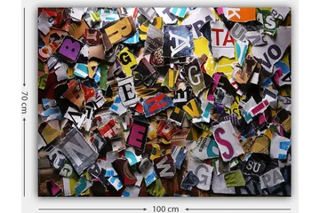 Canvastavla 70x100 cm - Färgglad samling av utskurna bokstäver och ord i olika typsnitt och storlekar - Gul / Röd / Blå - Inredning - Tavlor & posters - Canvastavla
