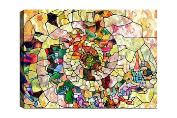 Canvastavla 70x100 cm - Färgglad snäcka med geometriska mönster och spiralformade detaljer - Grön / Röd / Gul - Inredning - Tavlor & posters - Canvastavla