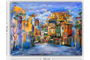 Canvastavla 70x100 cm - Färgglad stadsbild med hus i olika nyanser som skapar en livlig atmosfär - Gult / Grönt / Blått - Inredning - Tavlor & posters - Canvastavla