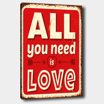 Canvastavla 70x100 cm - Färgglad tavla med texten ALL you need is LOVE som uttrycker kärlek och positivitet - Röd / Vit / Svart - Inredning - Tavlor & posters - Canvastavla