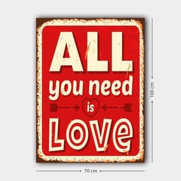 Canvastavla 70x100 cm - Färgglad tavla med texten ALL you need is LOVE som uttrycker kärlek och positivitet - Röd / Vit / Svart - Inredning - Tavlor & posters - Canvastavla