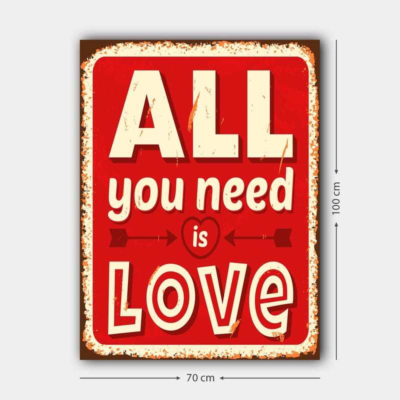 Canvastavla 70x100 cm - Färgglad tavla med texten ALL you need is LOVE som uttrycker kärlek och positivitet - Röd / Vit / Svart - Inredning - Tavlor & posters - Canvastavla