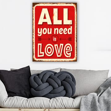 Canvastavla 70x100 cm - Färgglad tavla med texten ALL you need is LOVE som uttrycker kärlek och positivitet - Röd / Vit / Svart - Inredning - Tavlor & posters - Canvastavla