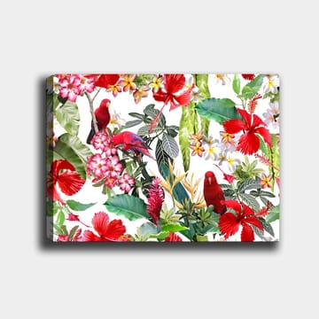 Canvastavla 70x100 cm - Färgglad tropisk flora med röda papegojor och blommor - Röd / Grön / Rosa - Inredning - Tavlor & posters - Canvastavla