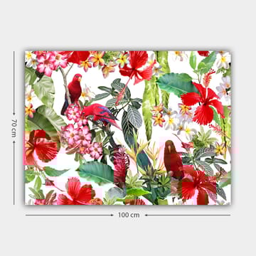 Canvastavla 70x100 cm - Färgglad tropisk flora med röda papegojor och blommor - Röd / Grön / Rosa - Inredning - Tavlor & posters - Canvastavla