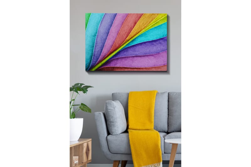 Canvastavla 70x100 cm - Färgglada, böljande blad i olika nyanser som skapar en dynamisk och livfull komposition, Turkos / Lila / Grön