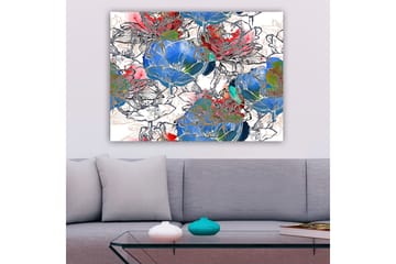 Canvastavla 70x100 cm - Färgglada blommor i en livlig komposition - Blå / Röd / Grön - Inredning - Tavlor & posters - Canvastavla