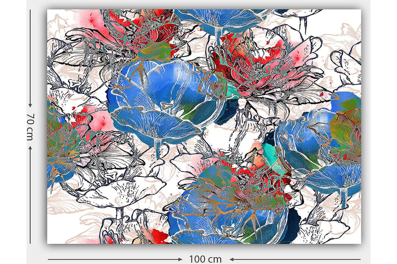Canvastavla 70x100 cm - Färgglada blommor i en livlig komposition - Blå / Röd / Grön - Inredning - Tavlor & posters - Canvastavla