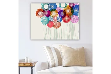 Canvastavla 70x100 cm - Färgglada blommor i olika former och storlekar som sträcker sig mot toppen av tavlan - Röd / Blå / Grön - Inredning - Tavlor & posters - Canvastavla