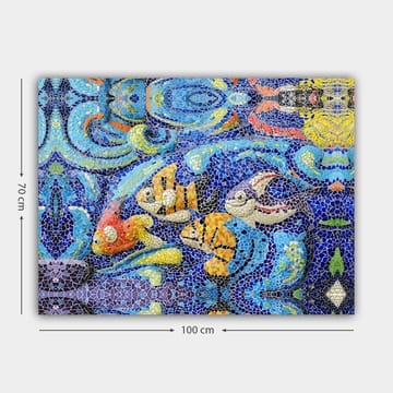 Canvastavla 70x100 cm - Färgglada fiskar simmar i en livlig undervattensmiljö - Blå / Orange / Gul - Inredning - Tavlor & posters - Canvastavla