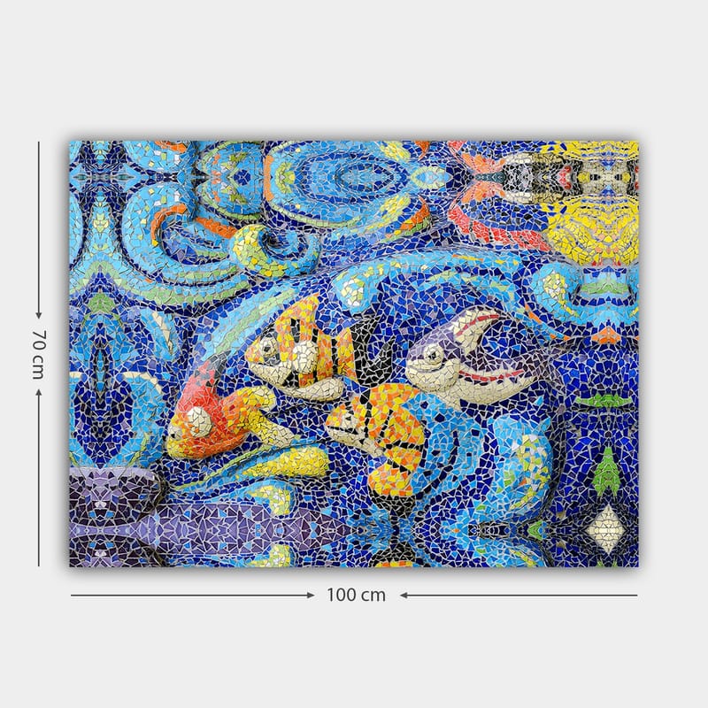 Canvastavla 70x100 cm - Färgglada fiskar simmar i en livlig undervattensmiljö - Blå / Orange / Gul - Inredning - Tavlor & posters - Canvastavla