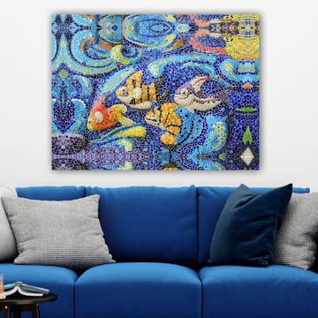 Canvastavla 70x100 cm - Färgglada fiskar simmar i en livlig undervattensmiljö - Blå / Orange / Gul - Inredning - Tavlor & posters - Canvastavla