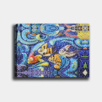 Canvastavla 70x100 cm - Färgglada fiskar simmar i en livlig undervattensmiljö - Blå / Orange / Gul - Inredning - Tavlor & posters - Canvastavla