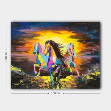 Canvastavla 70x100 cm - Färgglada hästar som galopperar mot en ljus bakgrund - Rosa / Gul / Blå - Inredning - Tavlor & posters - Canvastavla