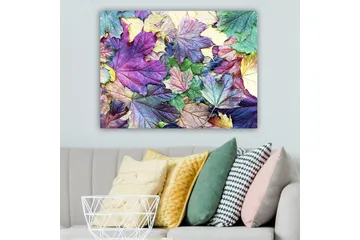 Canvastavla 70x100 cm - Färgglada höstlöv i en harmonisk komposition - Lila / Grön / Gul - Inredning - Tavlor & posters - Canvastavla