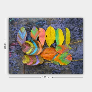 Canvastavla 70x100 cm - Färgglada löv arrangerade på en mörk bakgrund - Gul / Orange / Grön - Inredning - Tavlor & posters - Canvastavla