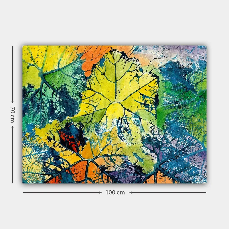 Canvastavla 70x100 cm - Färgglada löv i olika nyanser som skapar en livfull och abstrakt komposition - Gul / Grön / Orange - Inredning - Tavlor & posters - Canvastavla
