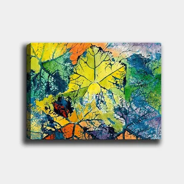 Canvastavla 70x100 cm - Färgglada löv i olika nyanser som skapar en livfull och abstrakt komposition - Gul / Grön / Orange - Inredning - Tavlor & posters - Canvastavla